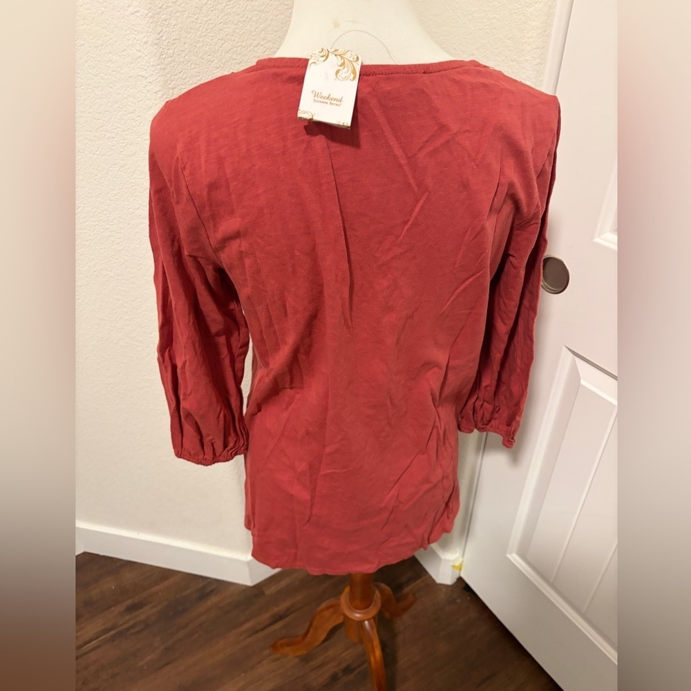 Suzanne Betro Brick Red Lace-Up Blouse - Picture 3 of 5